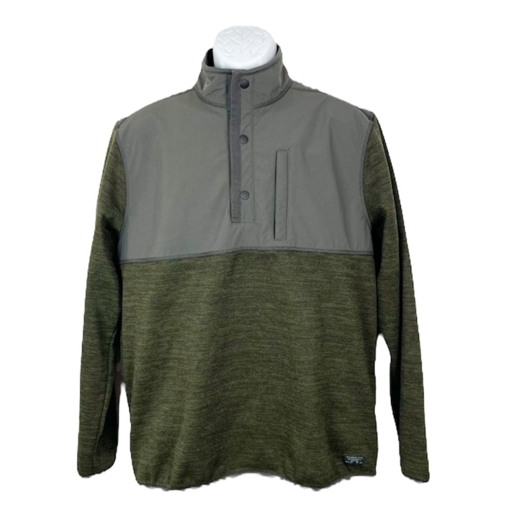 GH Bass & Co Sweater Men Large Green Pullover Henley Nylon Yoke Outdoor Coldgear